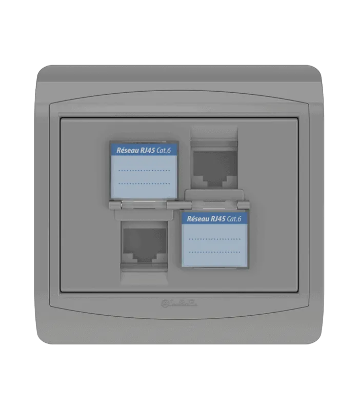 Double prise RJ45 CAT.6 + obturateurs