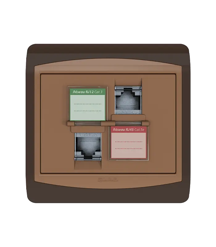 Prise mixte RJ45 CAT.5e + Prise RJ12 CAT.3 + obturateurs