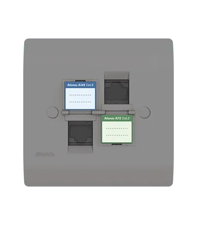 Prise mixte RJ45 CAT.6 + Prise RJ12 CAT.3 + obturateurs