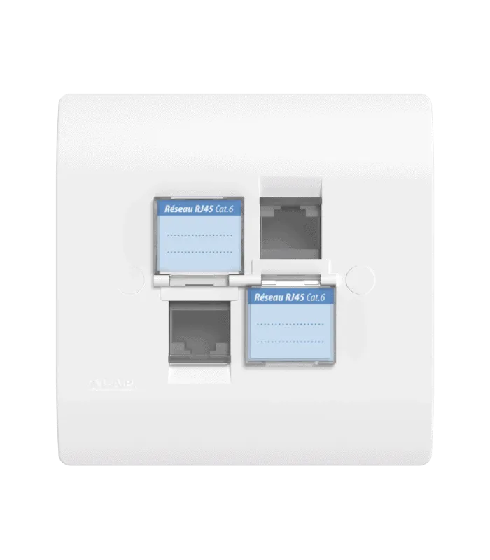 Double prise RJ45 CAT.6 + obturateurs