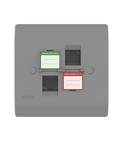 Prise mixte RJ45 CAT.5e + Prise RJ12 CAT.3 + obturateurs