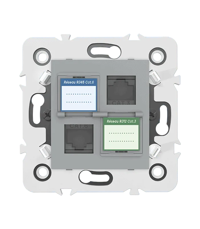 Prise mixte RJ45 CAT.6 + Prise RJ12 CAT.3 + obturateurs