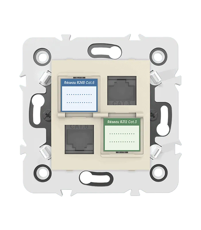 Prise mixte RJ45 CAT.6 + Prise RJ12 CAT.3 + obturateurs