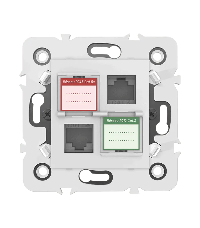 Prise mixte RJ45 CAT.5e + Prise RJ12 CAT.3 + obturateurs