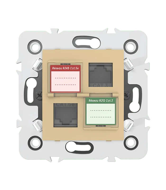 Prise mixte RJ45 CAT.5e + Prise RJ12 CAT.3 + obturateurs