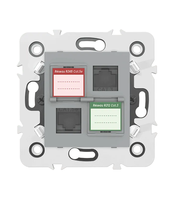 Prise mixte RJ45 CAT.5e + Prise RJ12 CAT.3 + obturateurs