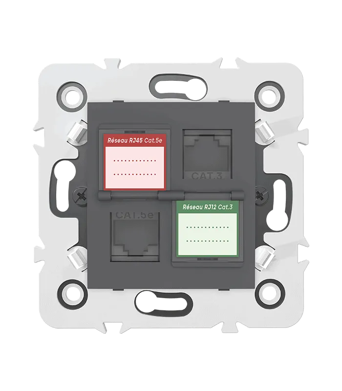 Prise mixte RJ45 CAT.5e + Prise RJ12 CAT.3 + obturateurs