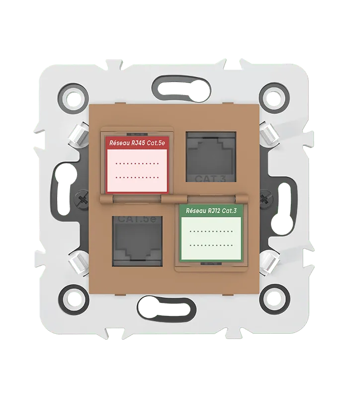 Prise mixte RJ45 CAT.5e + Prise RJ12 CAT.3 + obturateurs