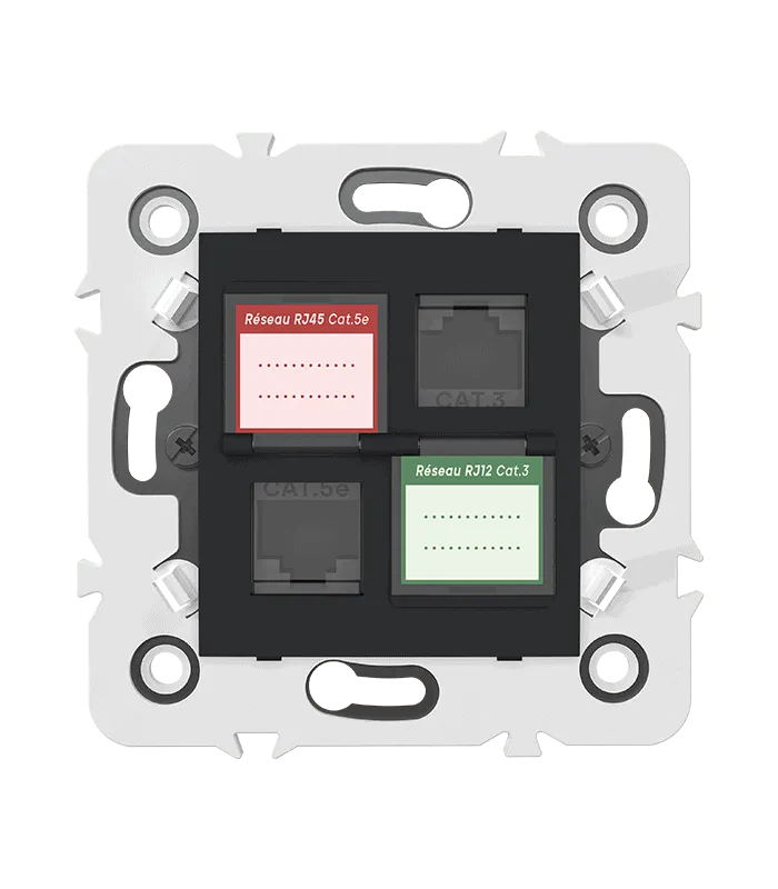 Prise mixte RJ45 CAT.5e + Prise RJ12 CAT.3 + obturateurs